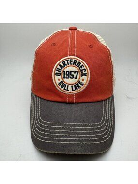 Quarterdeck 1957 Gull Lake Trucker Hat Cap Adjustable Red Gray Tan J-America